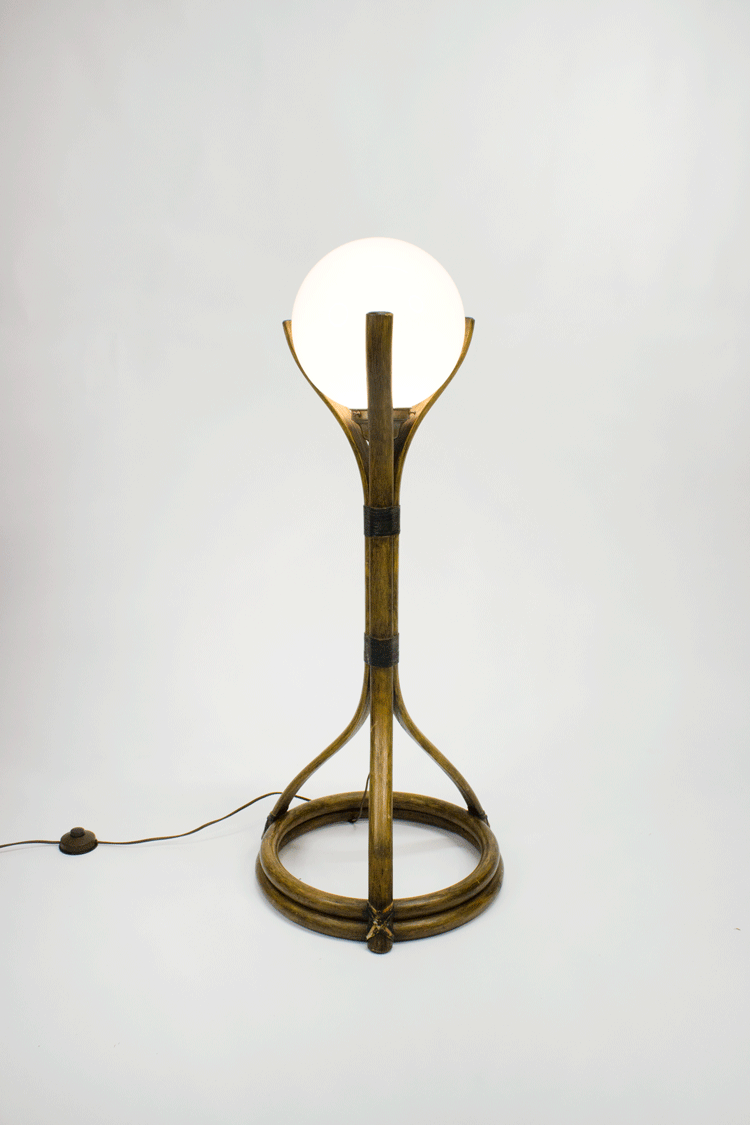 Vintage 1970's Bamboo Globe Floor Lamp, Vintage jaren 70 bamboe glazen bol vloerlamp